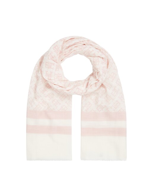 Imagen 0 de Foulard de algodón de mujer, en color rosa claro y blanco de Tommy Hilfiger.