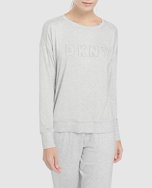 Imagen 0 de Camiseta de pijama de mujer Dkny gris con manga larga