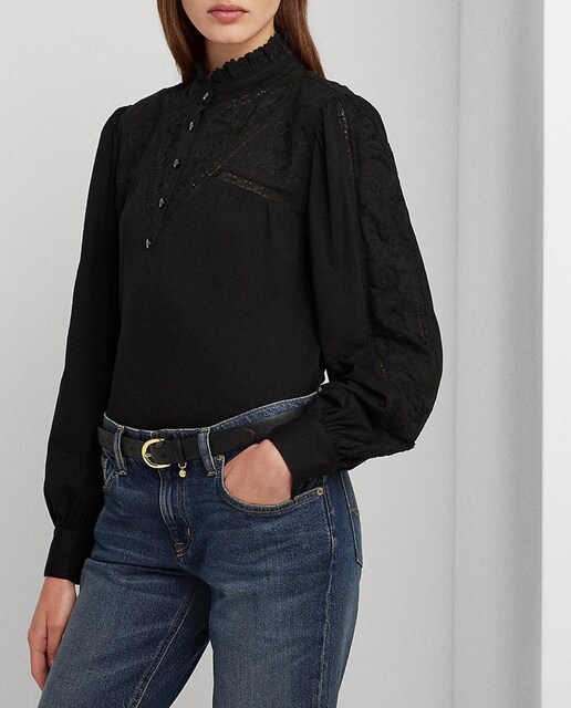 Imagen 0 de Camiseta de mujer de manga larga con encaje