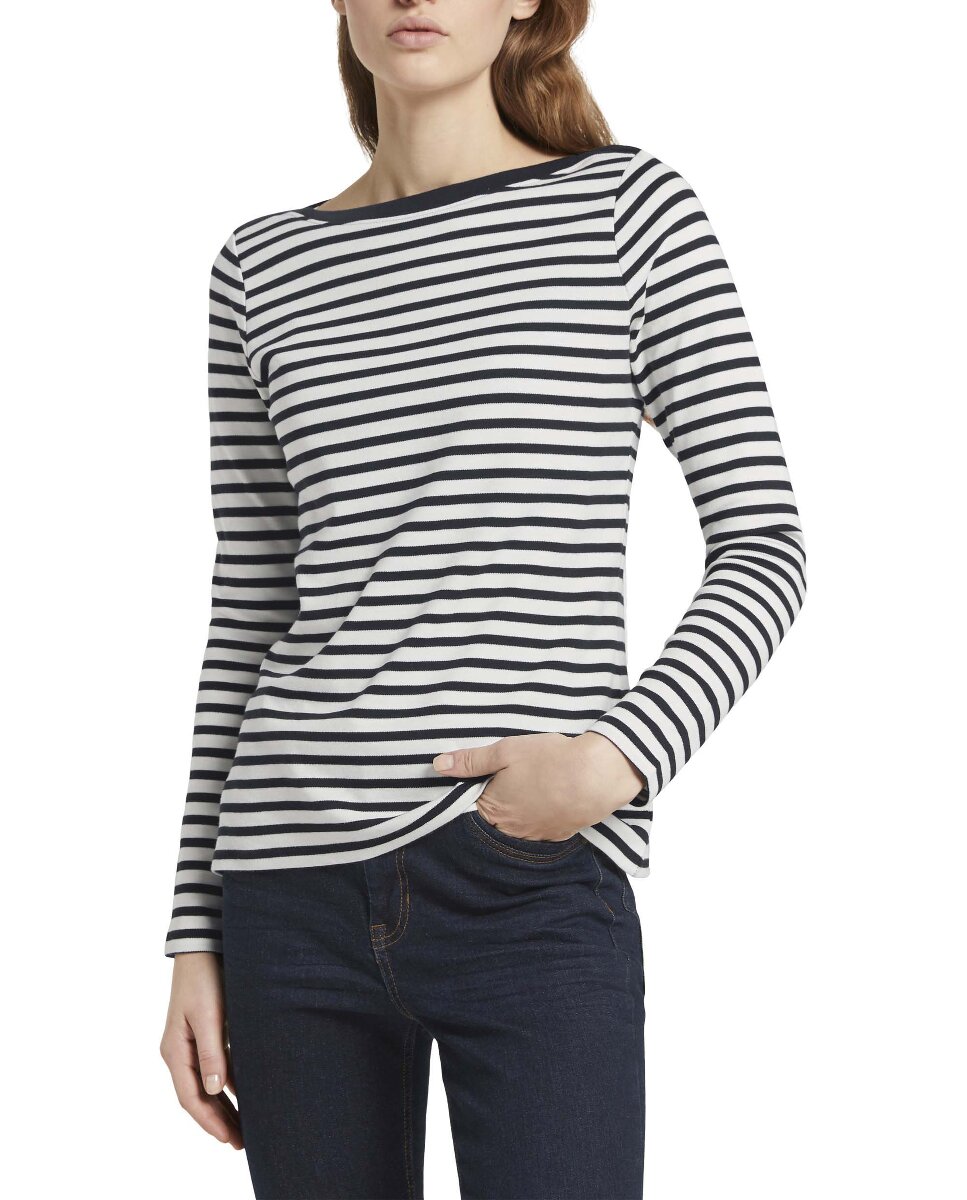 Imagen 0 de Camiseta de mujer de manga larga con estampado a rayas