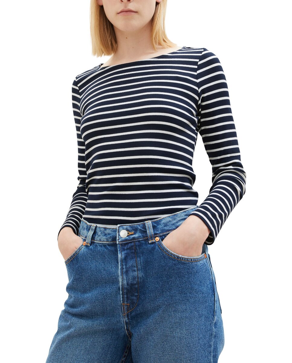 Imagen 0 de Camiseta de mujer estampado a rayas de manga larga