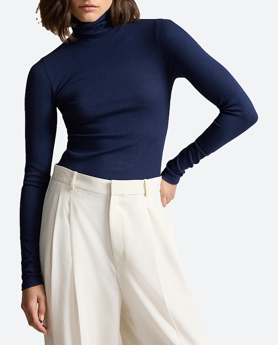 Imagen 0 de Jersey de mujer elástico de cuello vuelto.