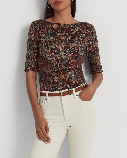 Imagen 0 de Camiseta de mujer de manga hasta el codo con estampado abstracto