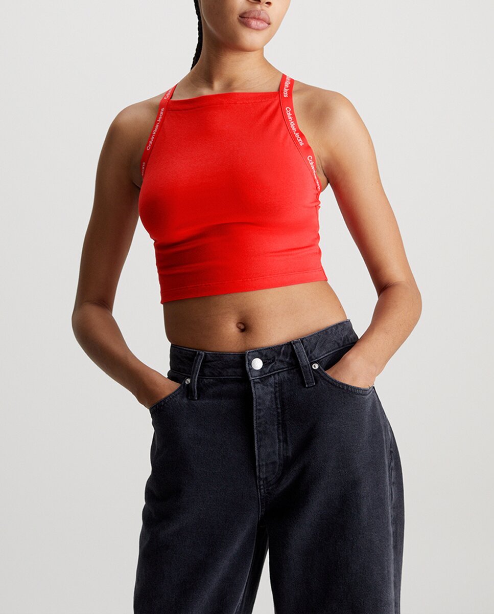 Imagen 0 de Camiseta Mujer de tirantes Cropped con cinta con logo