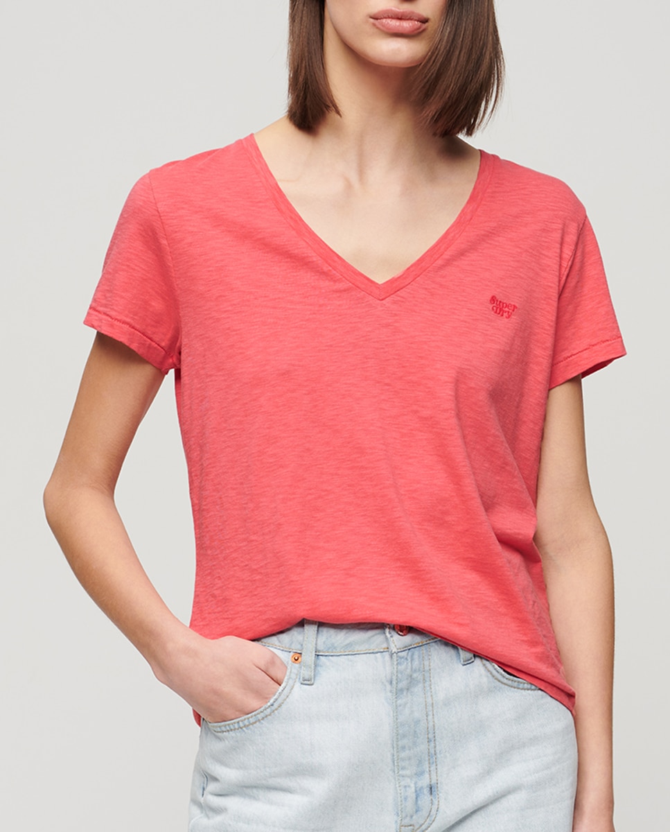 Imagen 0 de Camiseta de mujer flameada con cuello de pico bordada Studios