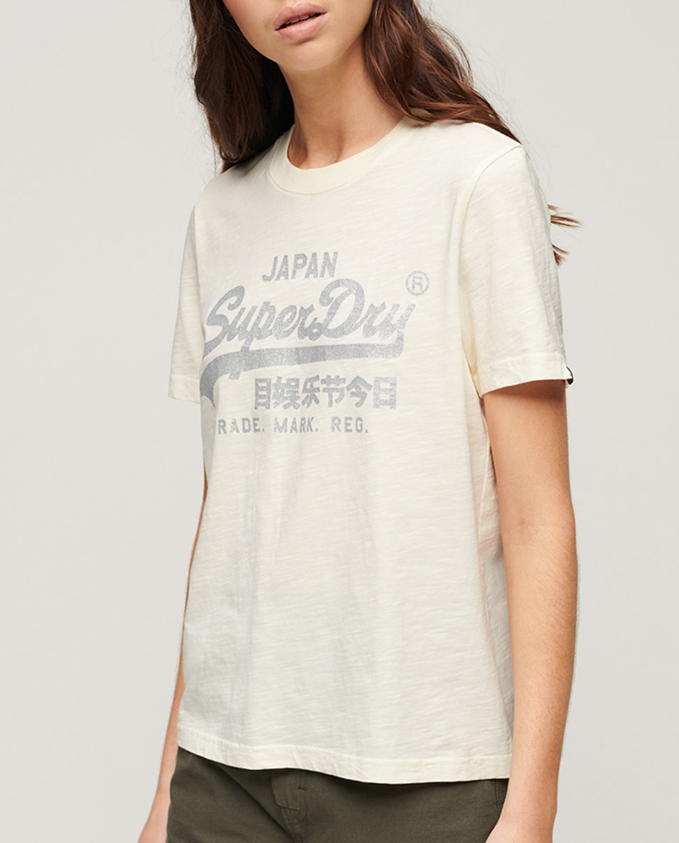 Imagen 0 de Camiseta de mujer corte relajado con logotipo metalizado