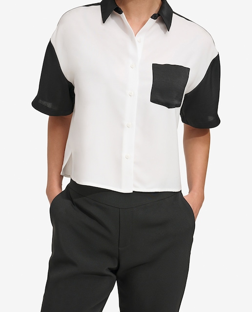 Imagen 0 de Camisa de mujer de mangas cortas y bolsillo lateral