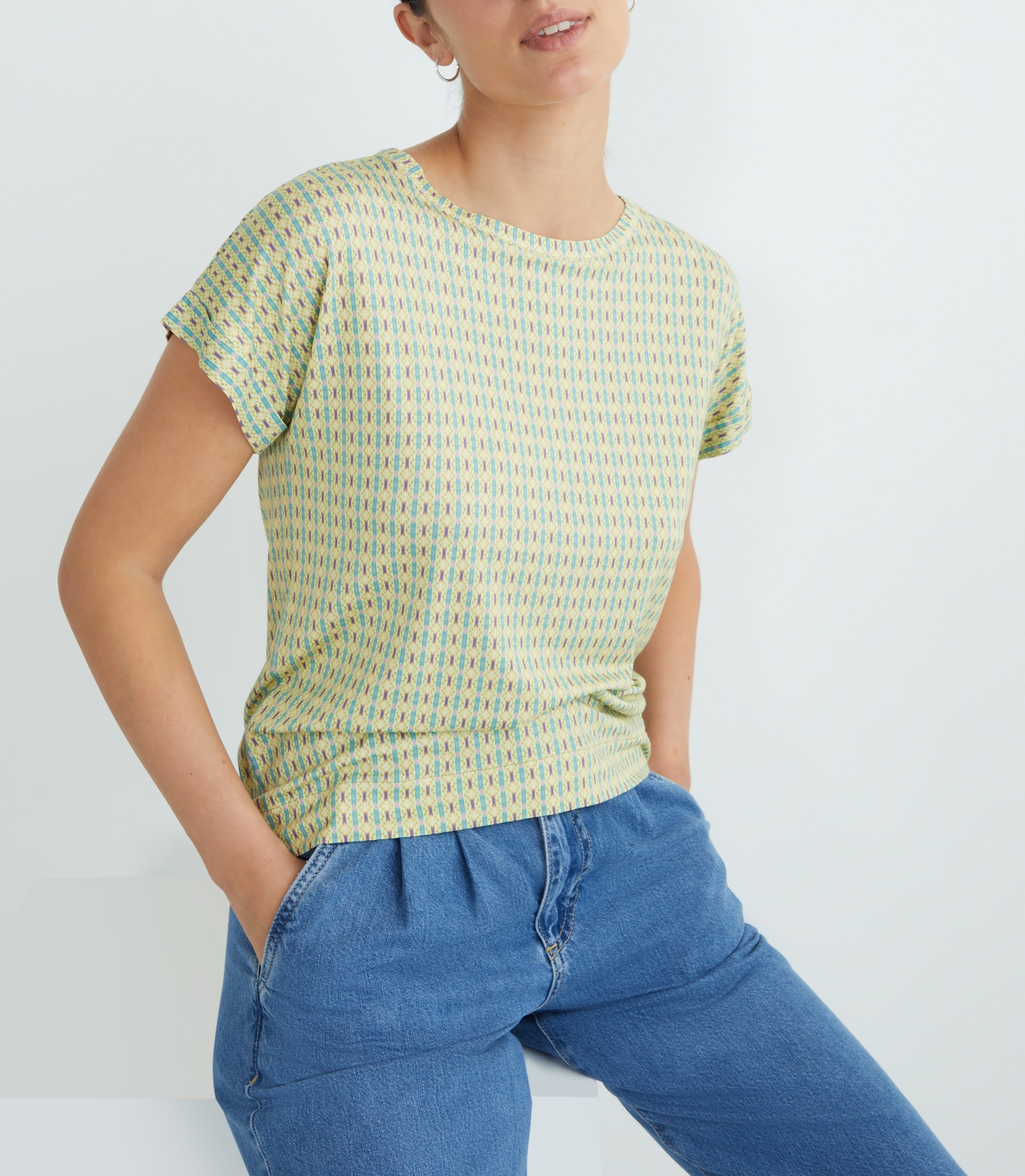 Imagen 0 de Camiseta de manga corta con escote barca mujer