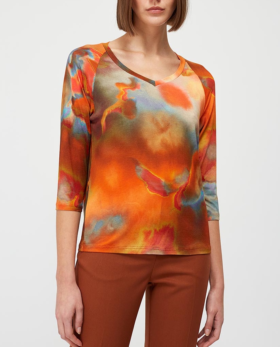 Imagen 0 de Camiseta de mujer estampada cuello pico manga 3/4