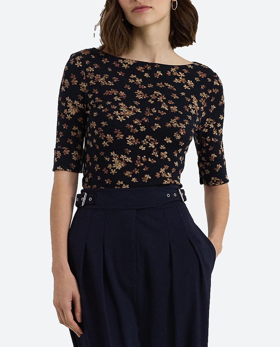 Imagen 0 de Camiseta de mujer de cuello barco con flores