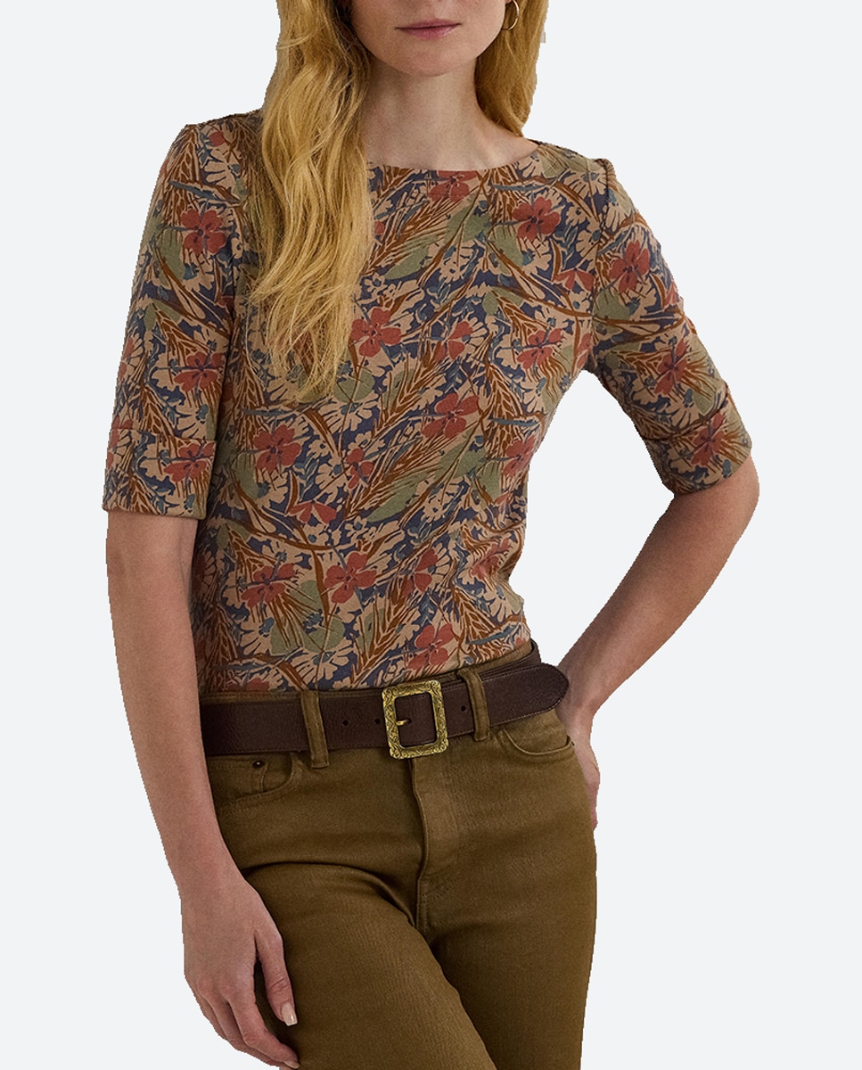 Imagen 0 de Camiseta de mujer de algodón con estampado de flores