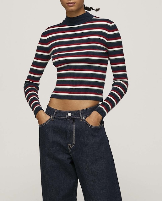 Imagen 0 de Jersey de mujer con cuello perkins y estampado de rayas