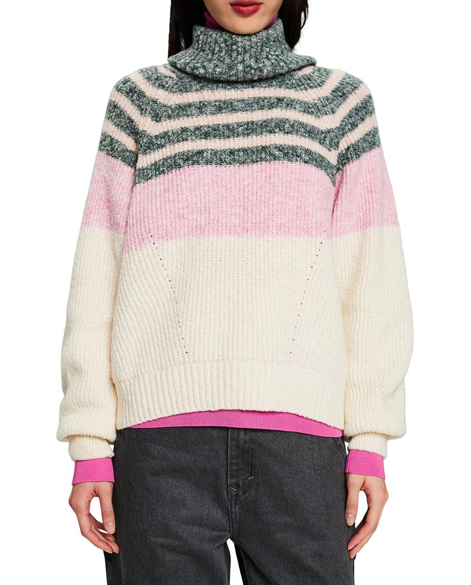 Jersey corto de mujer cuello vuelto color block — oferta en Primeriti