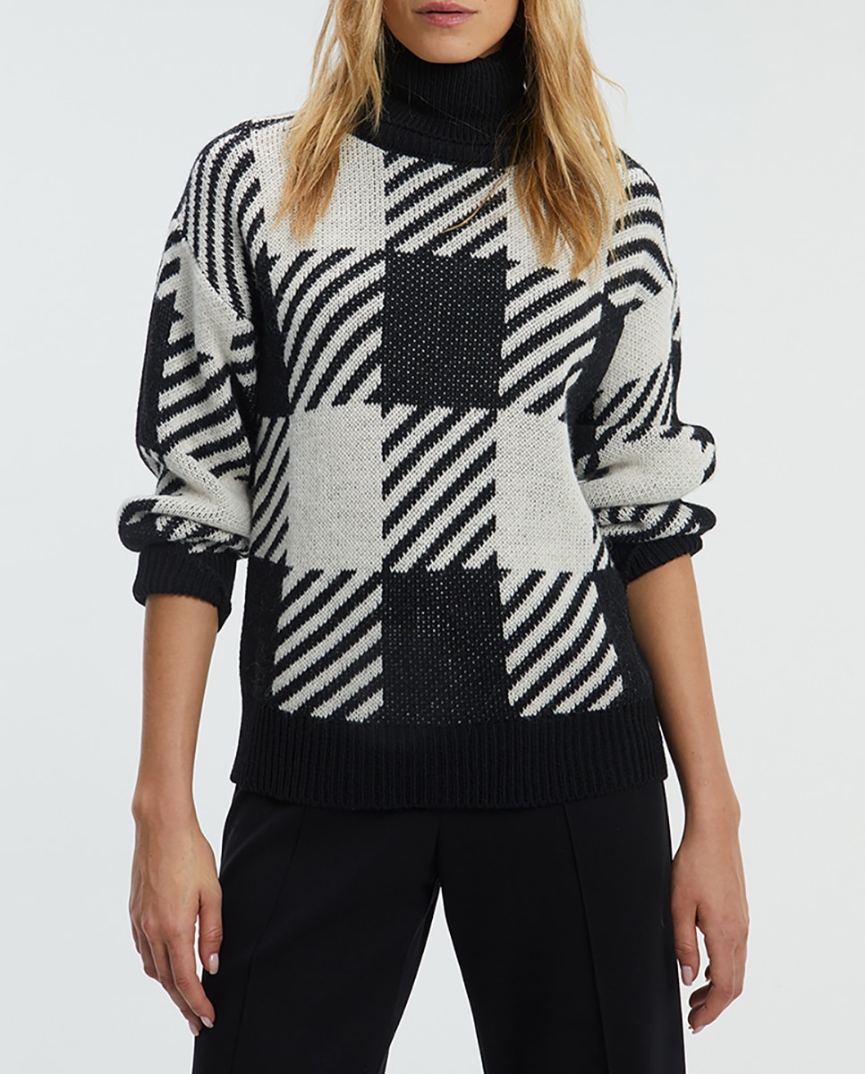 Imagen 0 de Jersey bicolor de mujer de manga larga con cuello alto