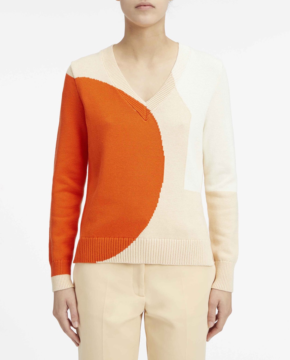 Imagen 0 de Jersey de mujer de punto con estampado abstracto colorblock y manga larga