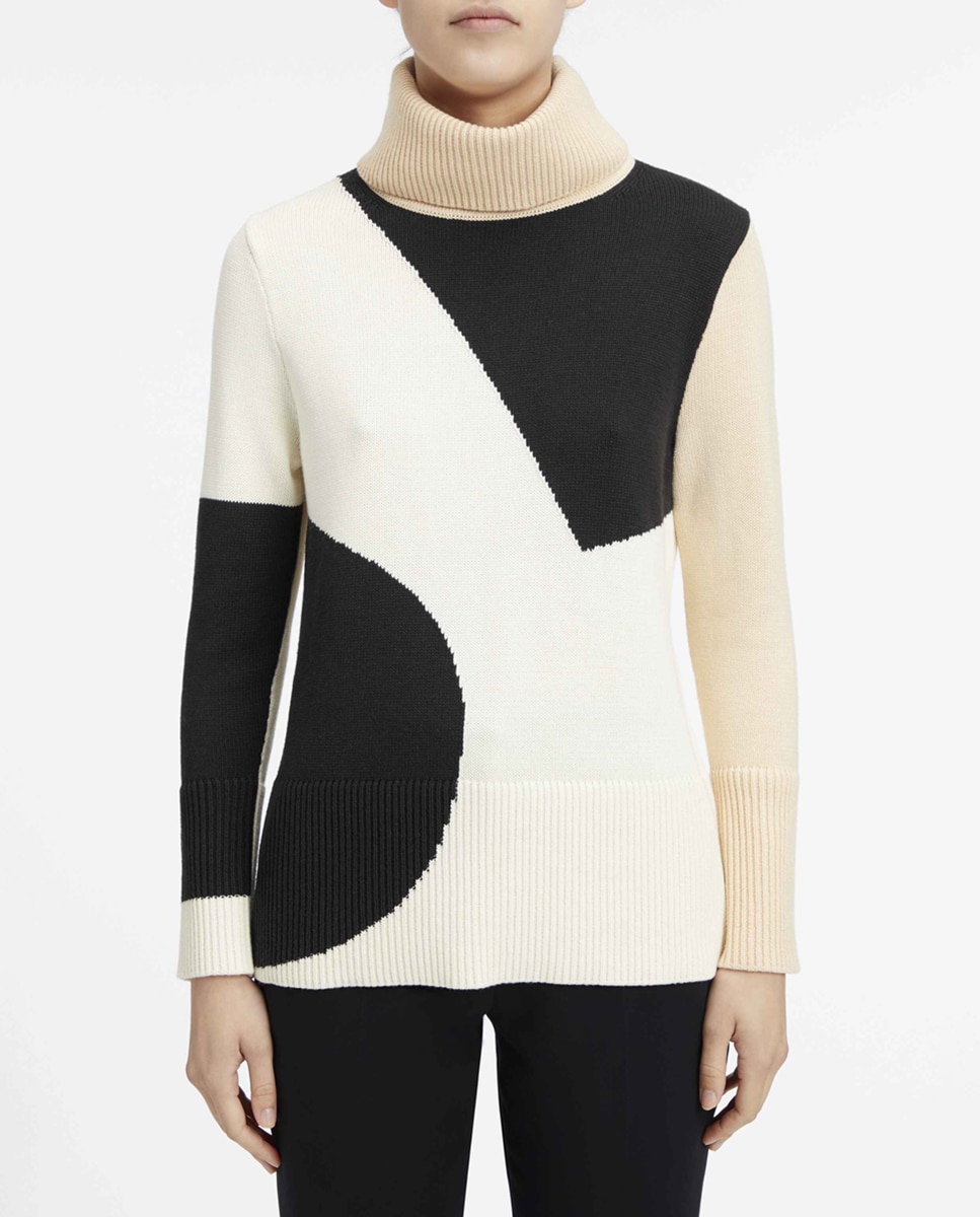 Imagen 0 de Jersey de mujer de punto con estampado abstracto colorblock y manga larga