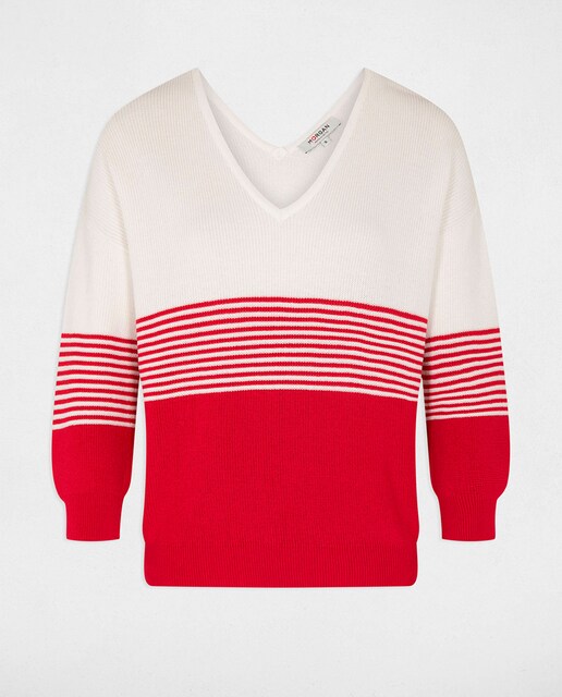 Jersey manga 3/4 espalda en V y rayas de mujer.