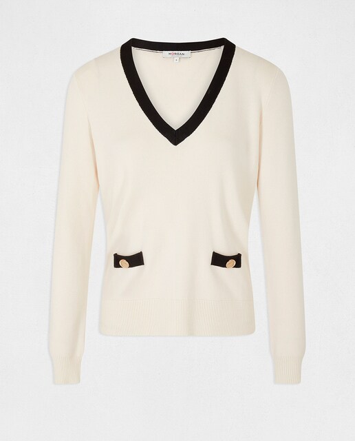 Jersey manga larga con escote en V de mujer.