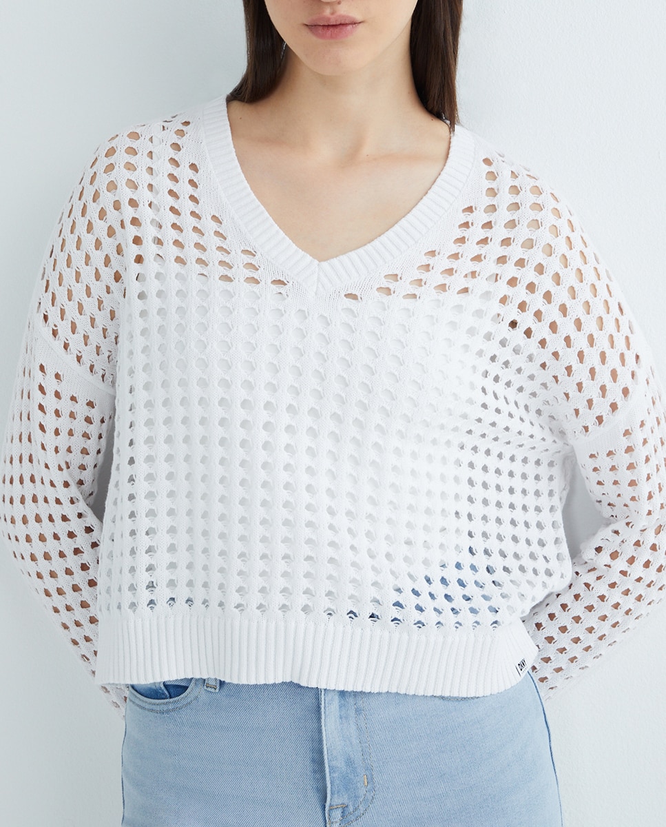 Imagen 0 de Jersey de mujer con cuello en pico y manga larga