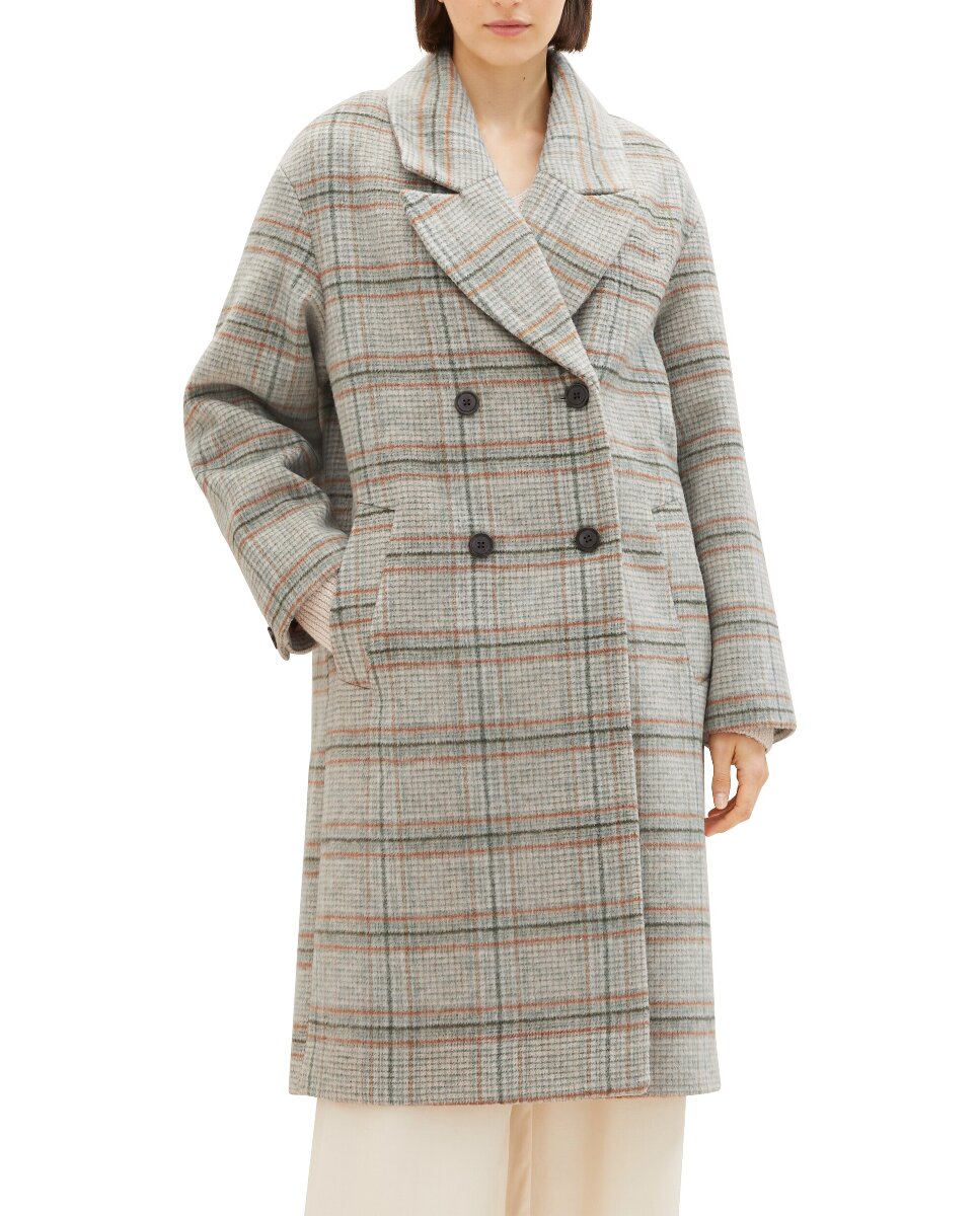 Imagen 0 de Abrigo largo de mujer estampado de cuadros