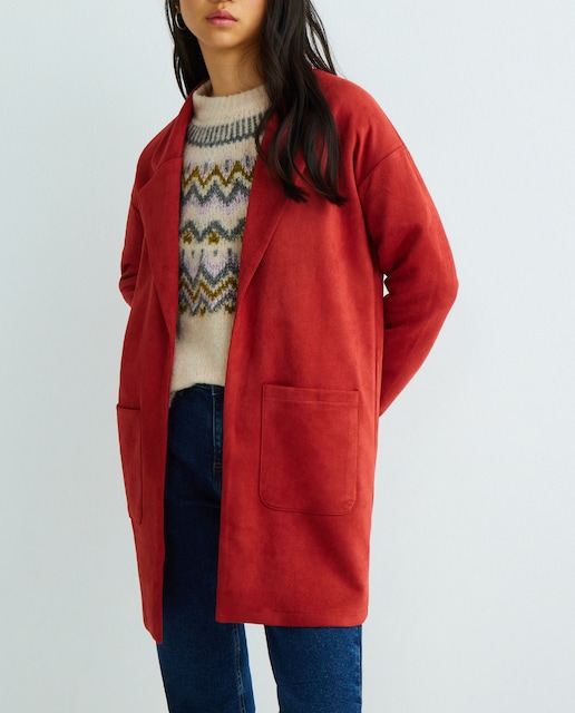 Imagen 0 de Abrigo de mujer ligero de antelina con mangas 3/4 y cuello de solapa