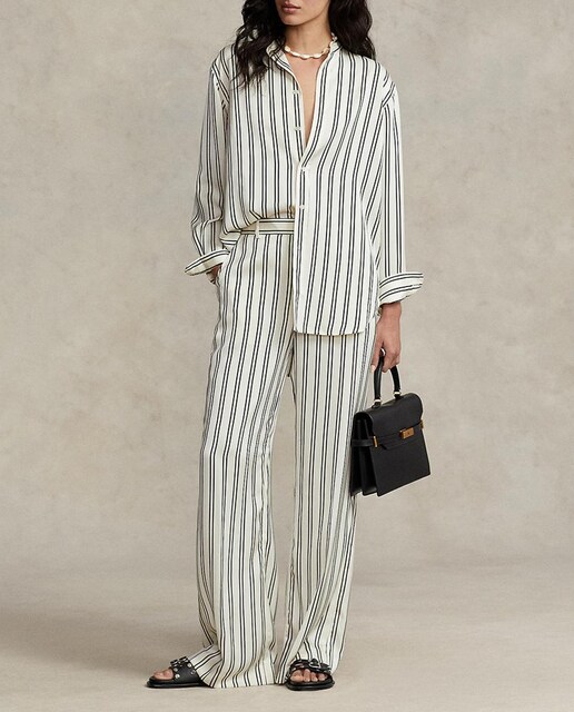 Imagen 0 de Pantalones de mujer satinados con estampado de rayas