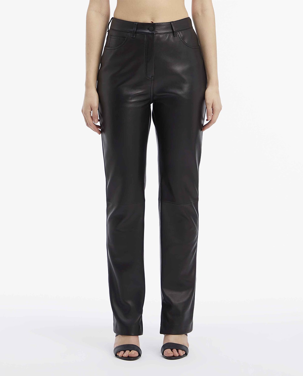 Imagen 0 de Pantalones slim de piel mujer