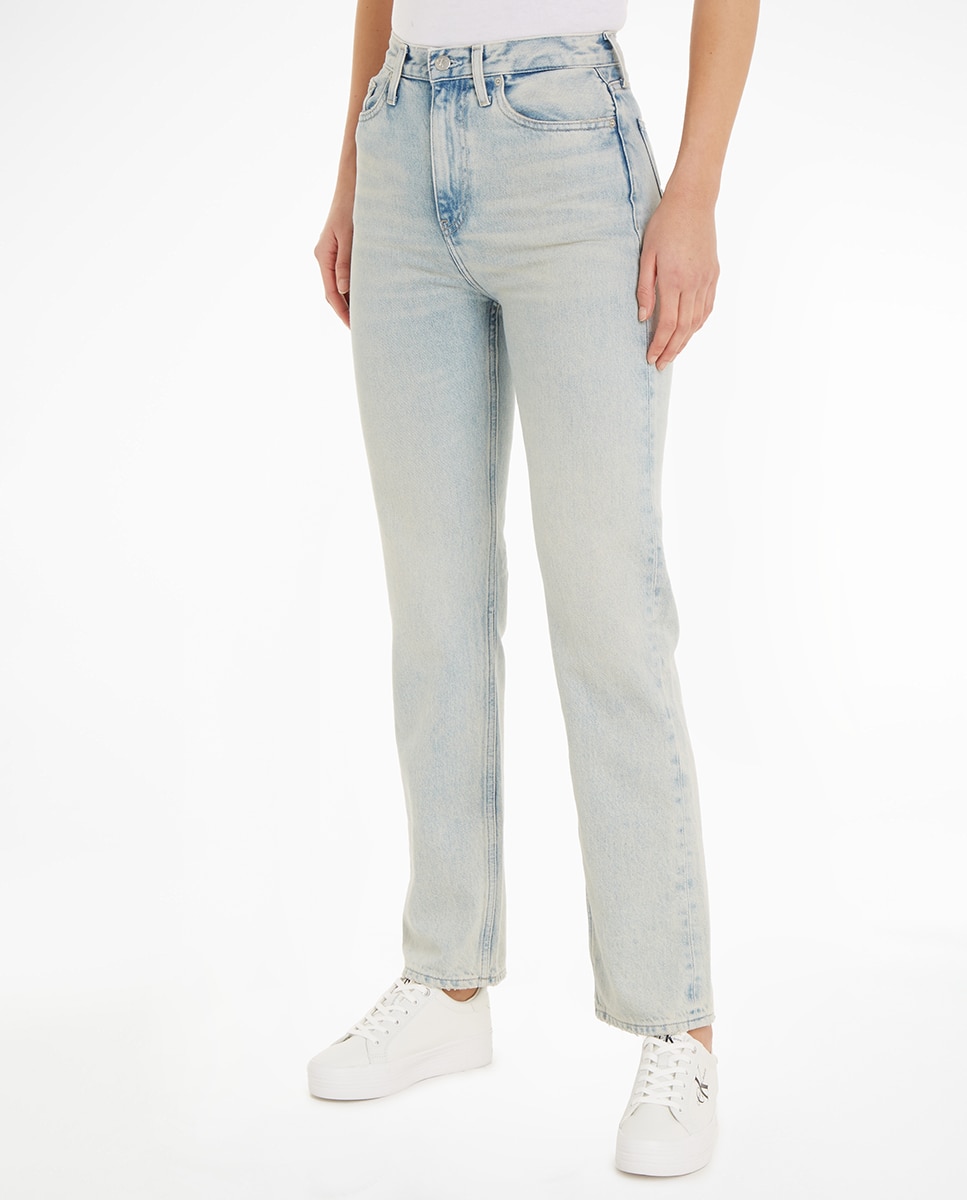 Imagen 0 de Vaquero mujer straight cintura alta denim claro
