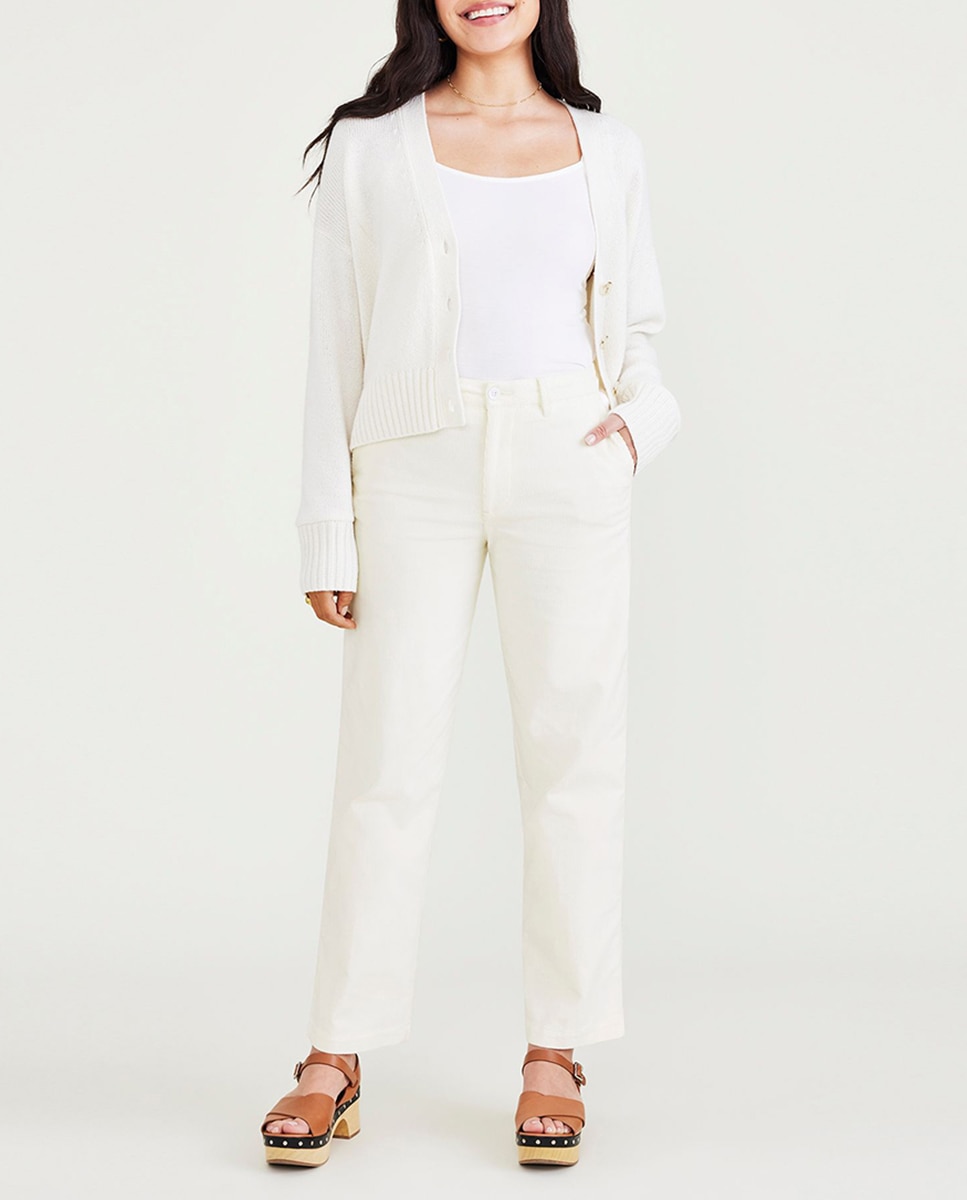 Imagen 0 de Pantalón chino de mujer de pana, con cintura alta y pierna ancha.