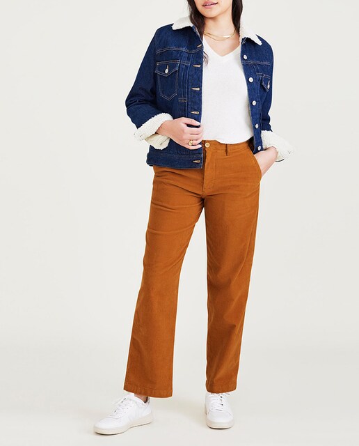 Imagen 0 de Pantalón chino de mujer de pana, con cintura alta y pierna ancha.