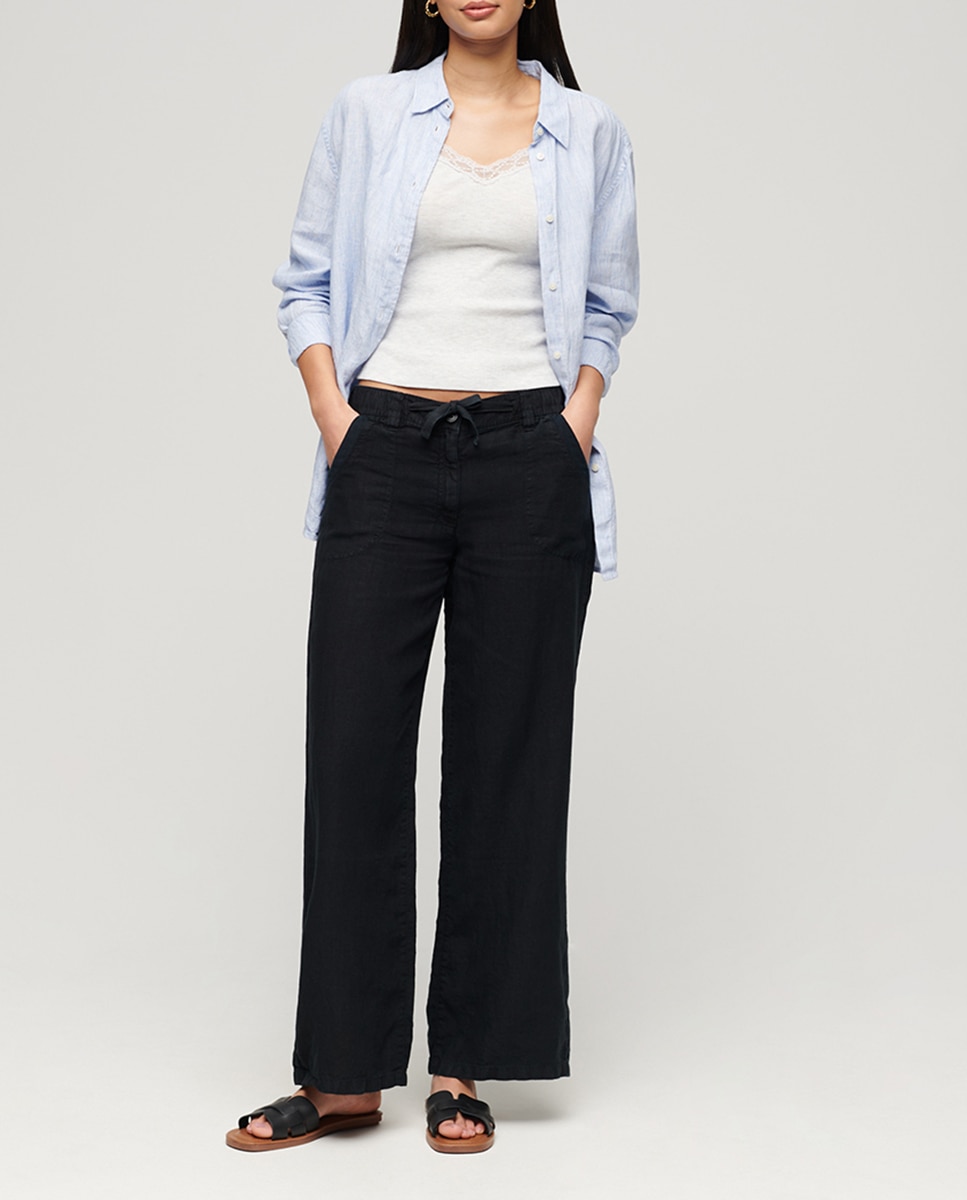 Imagen 0 de Pantalón de lino de talle bajo de mujer