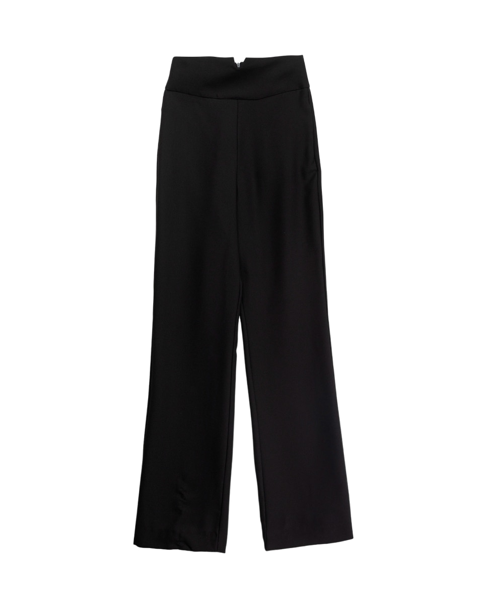 Imagen 0 de Pantalón largo recto con detalle en la cinturilla negro crepe
