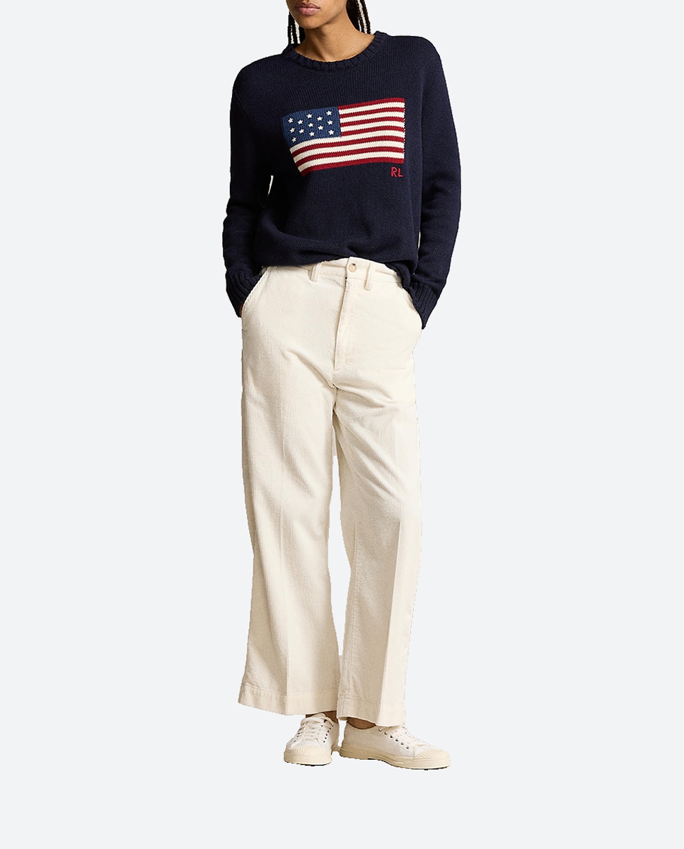 Imagen 0 de Pantalones anchos de mujer de algodón de tiro alto