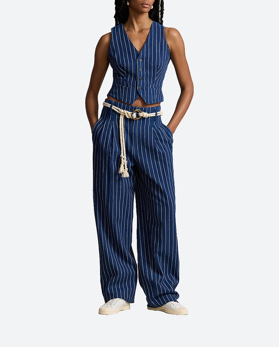 Imagen 0 de Pantalón ancho de mujer con estampado de rayas