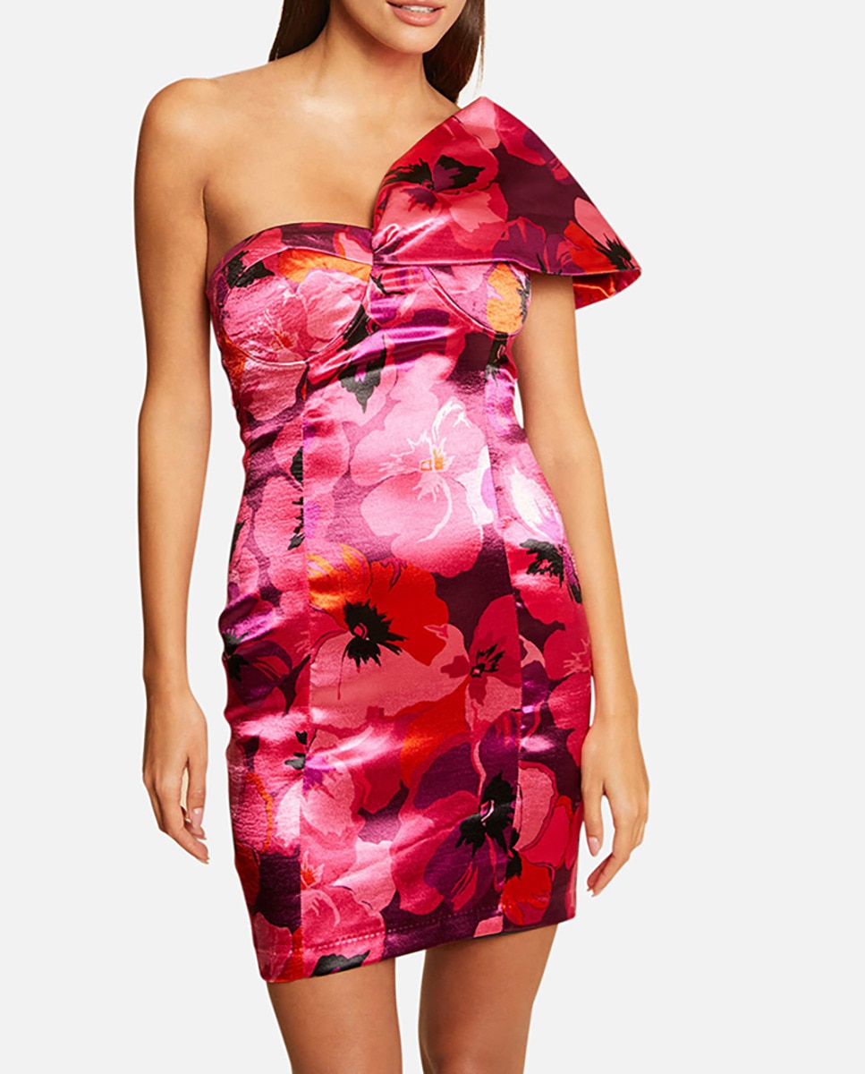 Imagen 0 de Vestido ajustado satinado estampado