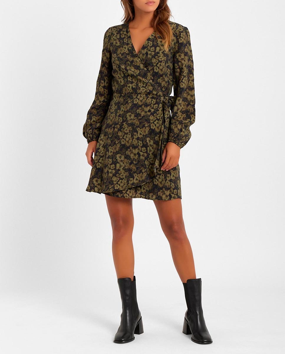 Vestido corto de manga larga y con estampado floreado — oferta en Primeriti