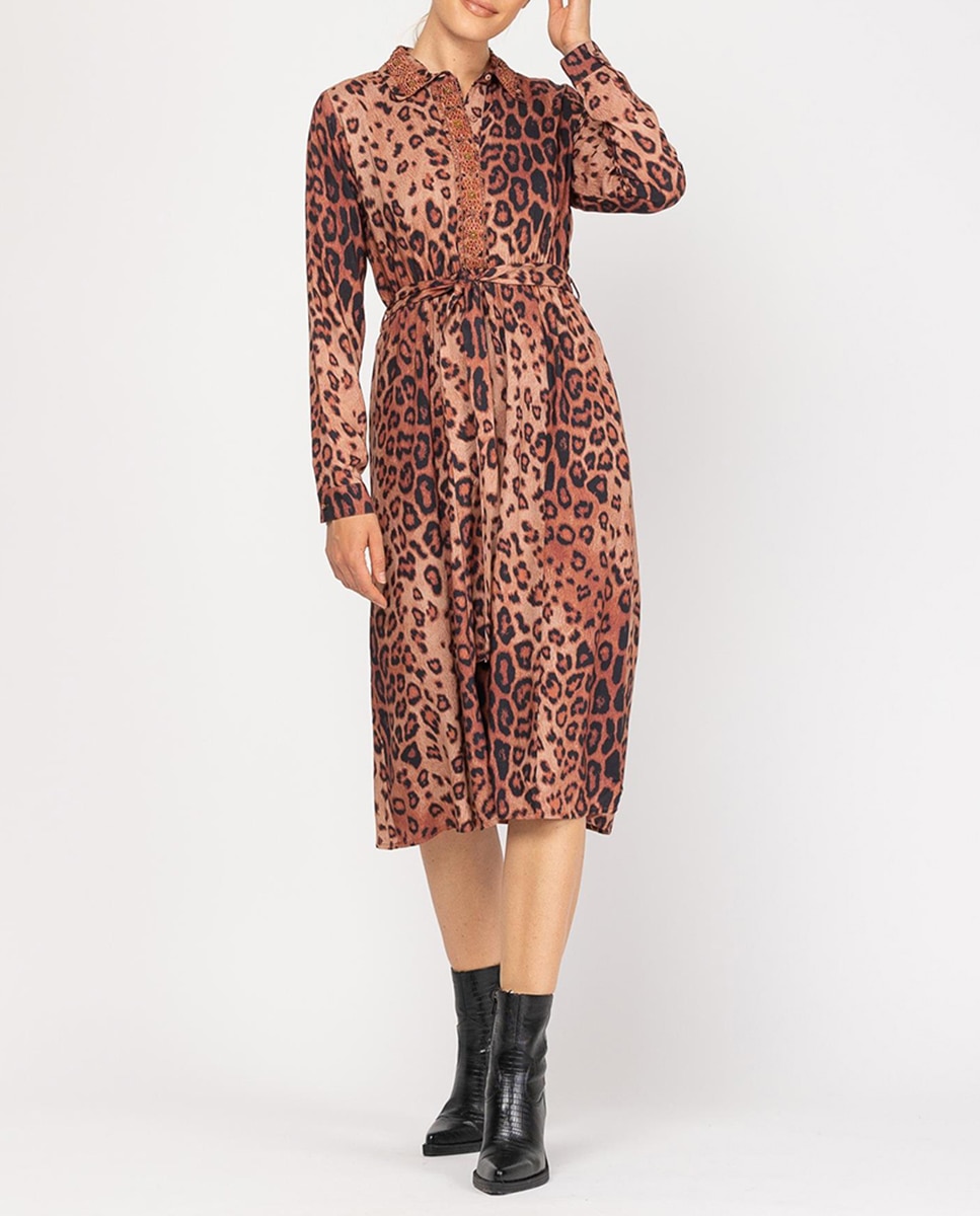 Imagen 0 de Vestido midi con corte en cintura y falda evasé