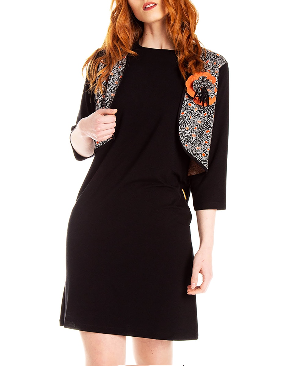 Vestido recto en jacquard con manga 3/4 — oferta en Primeriti