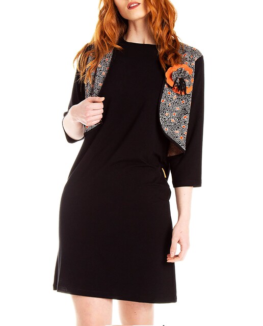 Imagen 0 de Vestido recto en jacquard con manga 3/4