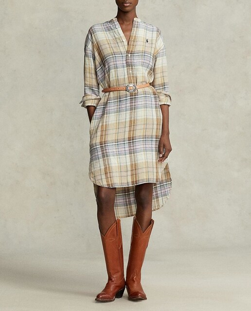 Imagen 0 de Vestido midi de lino con cuadros