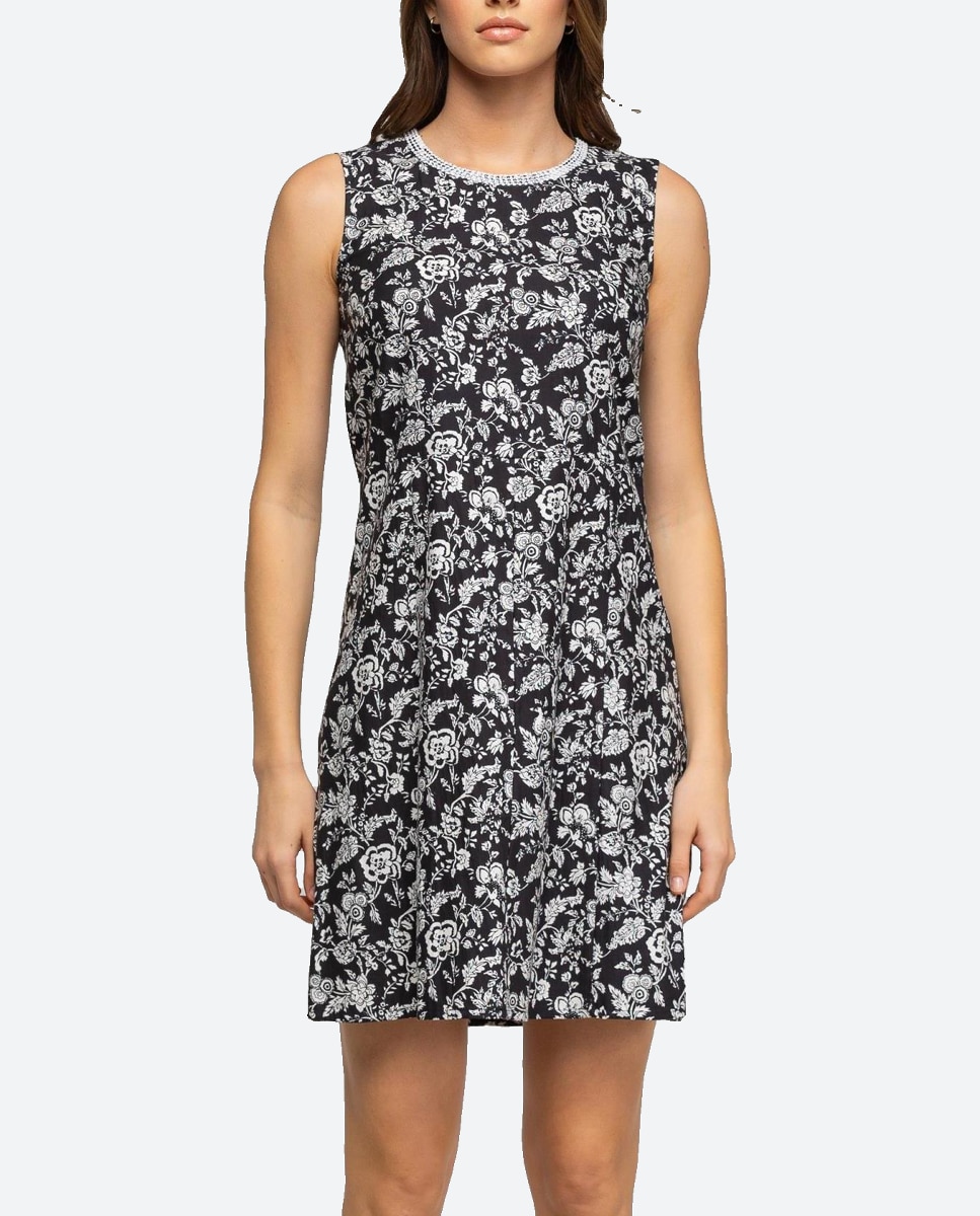 Imagen 0 de Vestido sin mangas con estampado floral en blanco y negro
