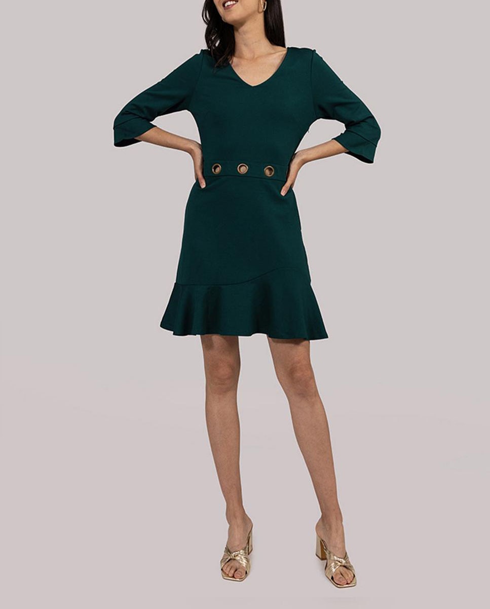 Vestido corto mujer de manga tres cuartos acampanada — oferta en Primeriti