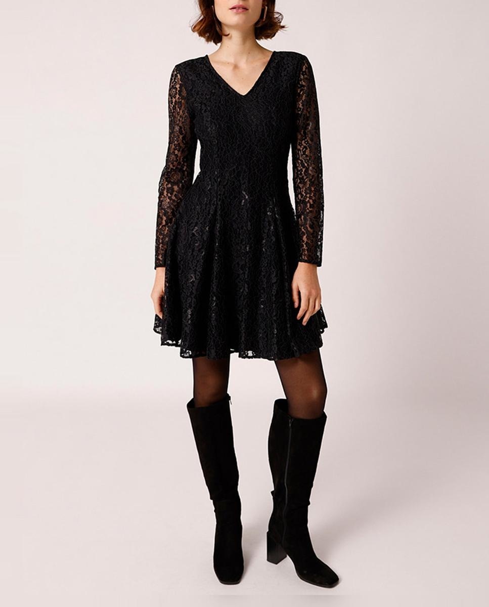 Vestido corto mujer entallado y manga larga semi transparente — oferta en Primeriti