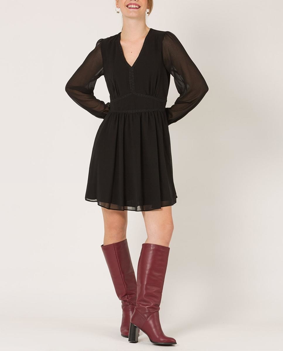 Vestido corto mujer con escote pico y detalle de vainica — oferta en Primeriti