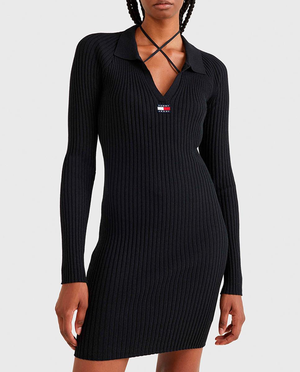 Imagen 0 de Vestido de punto de manga larga y cuello en v