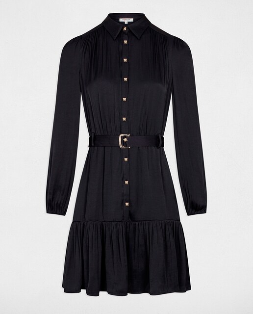 Vestido evas¿ de sat¿n con cintur¿n de mujer.