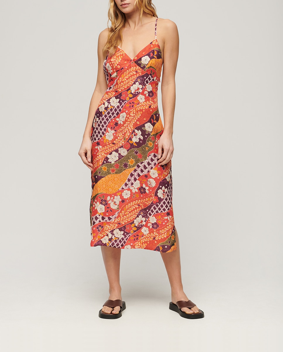 Imagen 0 de Vestido estampado lencero midi de tirantes