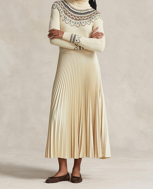 Imagen 0 de Vestido midi de cuello alto y falda plisada