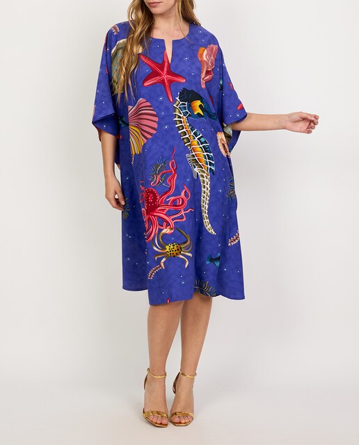 Imagen 0 de Caftán corto de mujer con estampado de caballitos de mar