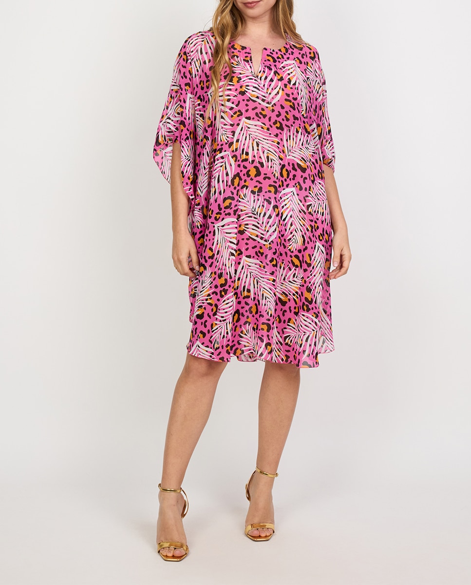 Imagen 0 de Caftán largo de mujer tupido leopardo flores